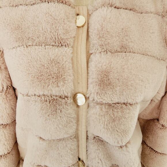 ELIZA J FAUX FUR BLUSH COLOR BURRON DOWN COAT SIZE SMALL - Picture 2 of 8
